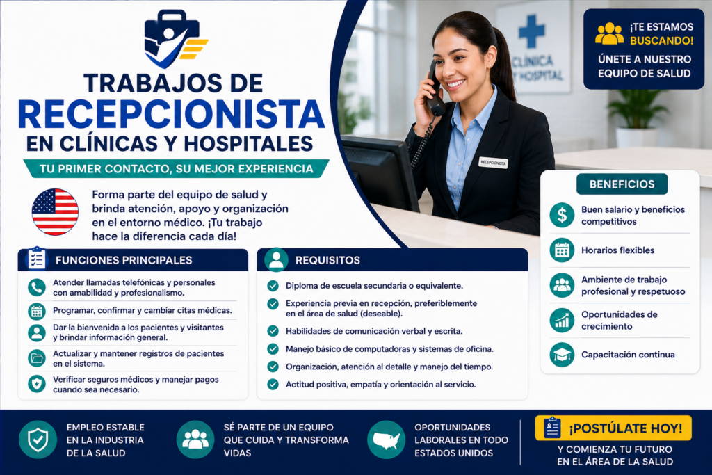 Trabajos de Recepcionista en Clínicas y Hospitales